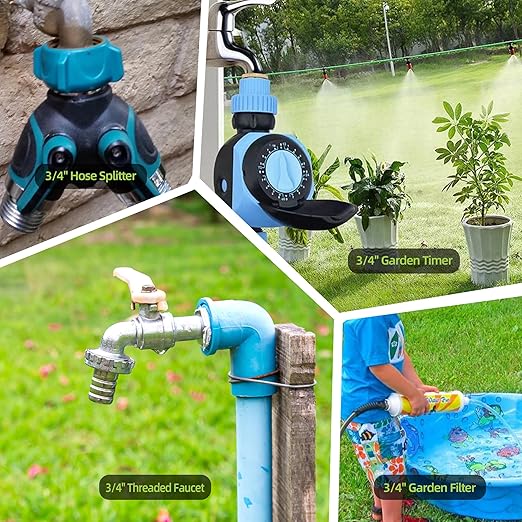 3 Pack 1/2 Inch Drip Irrigation Tubing to Faucet/Garden Hose Adapter, 3/4" to 1/2" Irrigation Hose Adapter, 3/4" Female Faucet Connector Fitting for Irrigation Tubing (1/2'' ID x 0.60''-0.64'' OD)