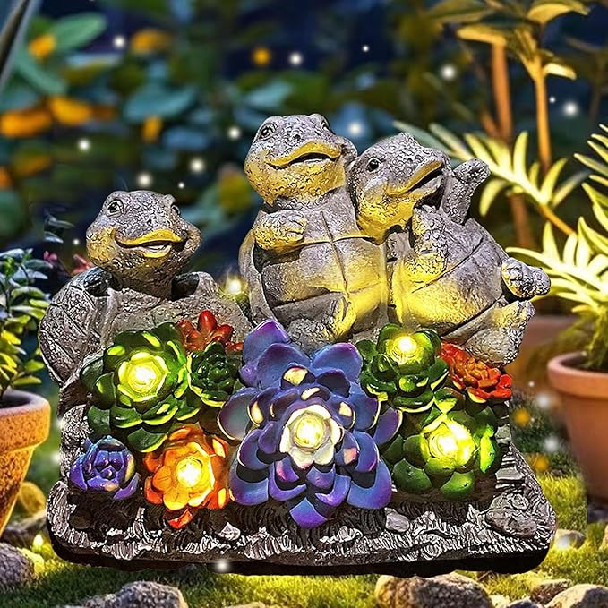 Solar Turtle Garden Statues Outdoor Decor- Birthday Gift for Mom from Daughter, Tortoise Figurine Garden Decor for Outside Yard Art for Housewarming Gift