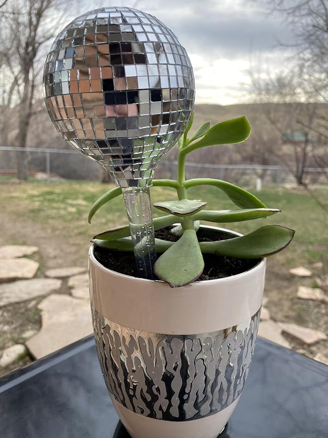 2X Plant Self Watering Globes in decorative Disco Ball Design - 180ml Capacity Self Watering Insert Indoor & Outdoor - Automatic Plant Watering Devices