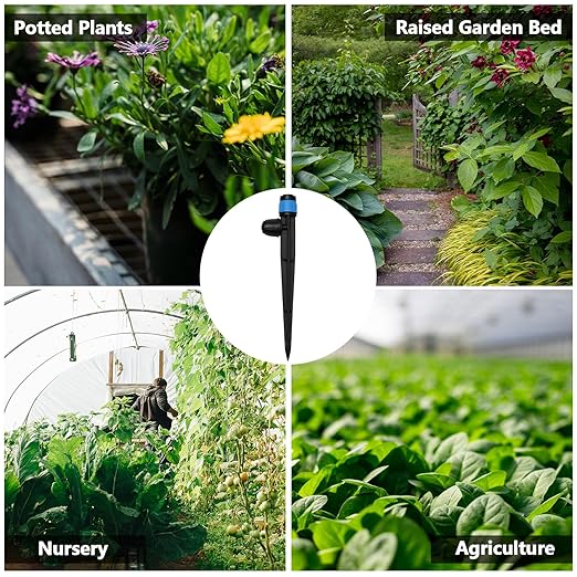 50 Pieces Drip Irrigation Emitters, Adjustable 360 Degree Drip Vortex Emitters on 5" with Stake for 1/4" Drip Irrigation Tubing Irrigation Fan Shape Drippers for Garden Watering System