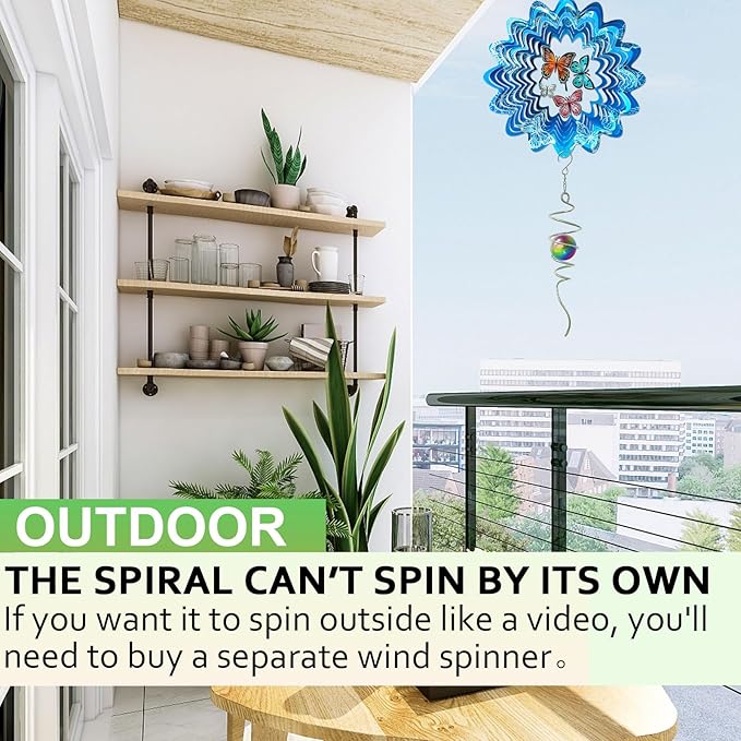 Multi Colors Gazing Ball Spiral Tail Wind Spinner,Decorative Wind Spinner 11inch Tail&2 inch Stainless Steel Orb.Indoor Outdoor Wind Spinner Tail Garden Decoration-13 inch Height