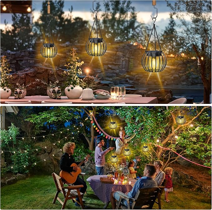 UBright 2 Pack 15" Solar Lights Outdoor Decorative Metal Solar Lanterns Outdoor Waterproof Hanging Lights for Outside Lanterns for Garden Yard Patio