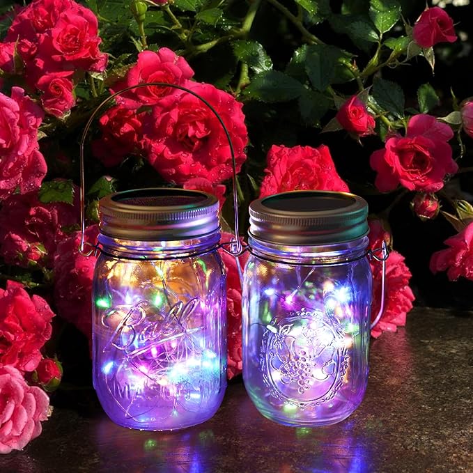Solar Mason Jar Lid Lights, 10 Pack 30 LED Waterproof String Fairy Star Firefly Jar Lids Lights with Hangers for Patio Garden Yard Lawn Party Wedding Christmas Decoration (Jars Not Included)