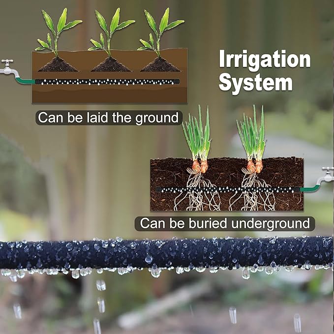 Durable Soaker Hose for Garden: 1/2" Diametere with Drip Irrigation Fittings Kit - Save 70% Water For Lawn/Flower beds/Vegetable (25FT)