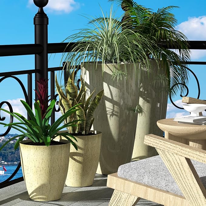 QCQHDU Plant Pots Set of 2 Pack,10 Inch Plant Pot for Indoor and Outdoor Plants with Drainage Hole,Flower Pots Modern Decorative Planter for Garden Plants (Beige)