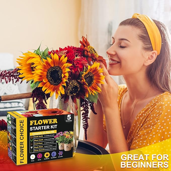 Indoor Daisy Garden Starter Kit with Gardening Tools - Jute Bags, Markers, Soil Disks and Shears, Home Gardening Gifts for Women Men Plant Lovers