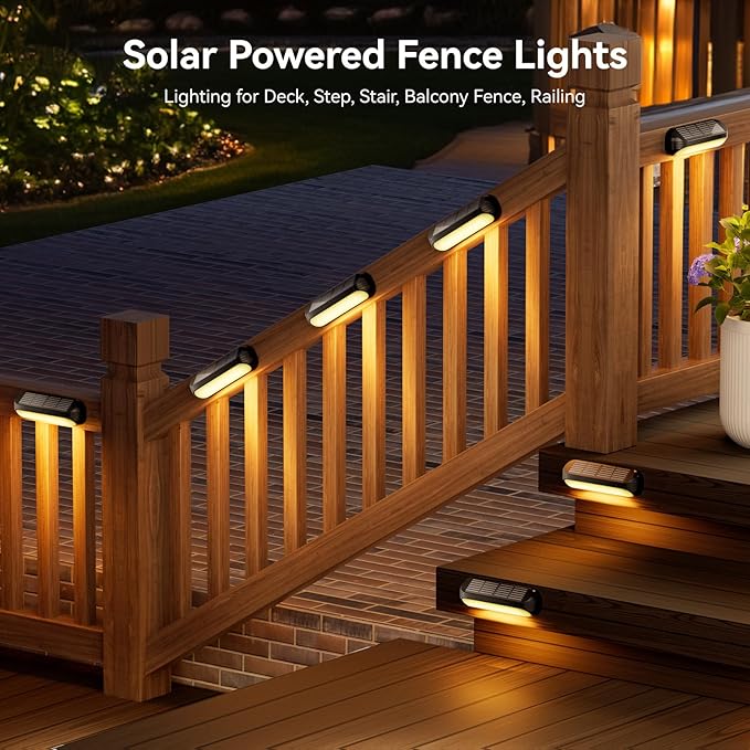 Solar Outdoor Lights for Deck 4 Pack, Upgraded RGB Solar Fence Lights with Color Changing & Warm White Mode, Waterproof LED Solar Powered Light for Yard, Wall, Stairs, Pool and Step Decor