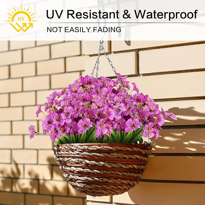 24 Bundles Artificial Flowers for Outdoor,No Fade Fake Plastic Flowers Faux Plants for Decoration Hanging Planters Indoor Outside Garden Porch Window Box Home Wedding Farmhouse