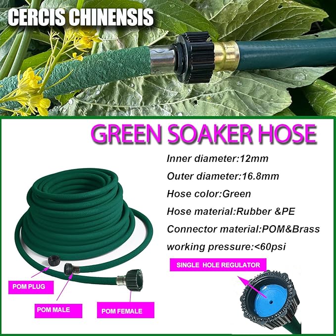 Soaker Hose 1/2inchx 50ft,Green Rubber Hose Water Saving up to 70%,Durable Flexible Soaker Hose that irrigation for Patio Lawn,Trees,Vegetables and Flowers. …