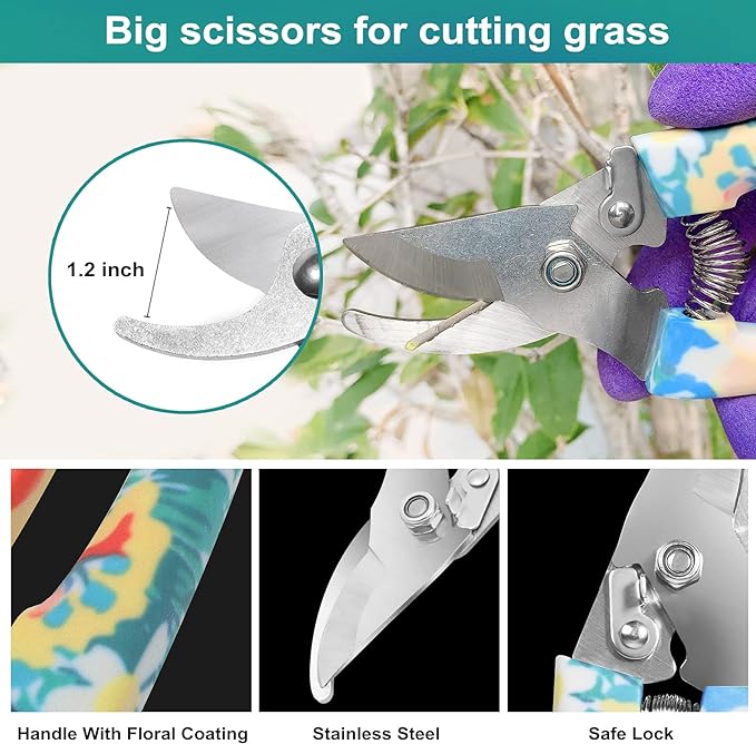 Garden Tool Set, Stainless Steel Heavy Duty Gardening Tools 30 PCS w/Floral Print, Trowel Rake Weeder Pruner Shears Sprayer Digging Claw Gloves, Ideal Gardening Set for Women