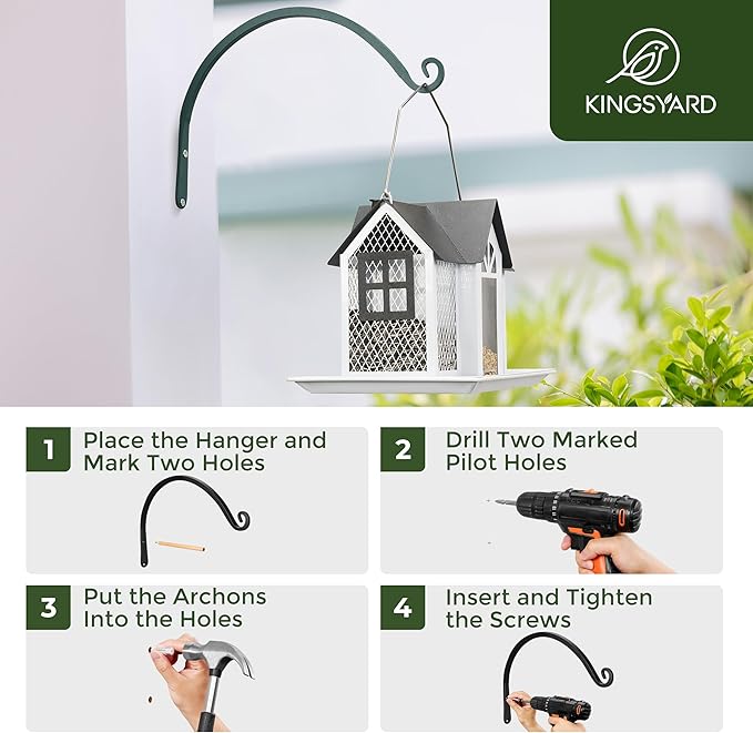 Kingsyard 2-Pack Wall Plant Hanger Outdoor - Heavy Duty Metal Hanging Bracket Hooks for Hanging Plant, Bird Feeders, Lanterns, Wind Chimes Outdoor & Indoor, 12-Inch/Green