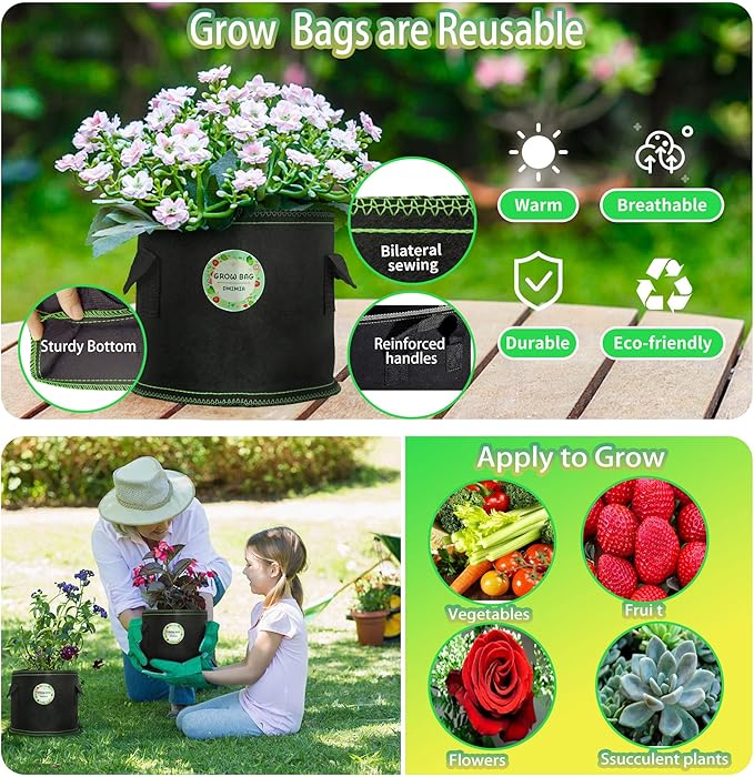 Garden Tool Set, 10 Pieces Heavy Duty Gardening Tools Kit with Plant Grow Bags and Garden Tote Bag for Tools, Gardening Gifts for Women and Men,No-Rust,No-Bend