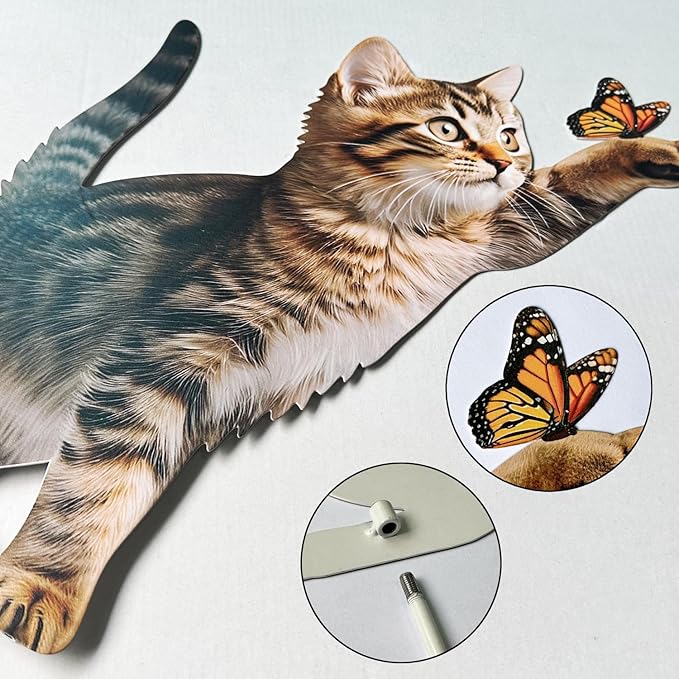 Set of 2 Realistic Cats Metal Stakes Solar Lantern Decoration, Cute Cats Stakes with Solar Lantern for Yard, Outdoor Garden Lawn Pathway Patio Ornaments, HDS-1021