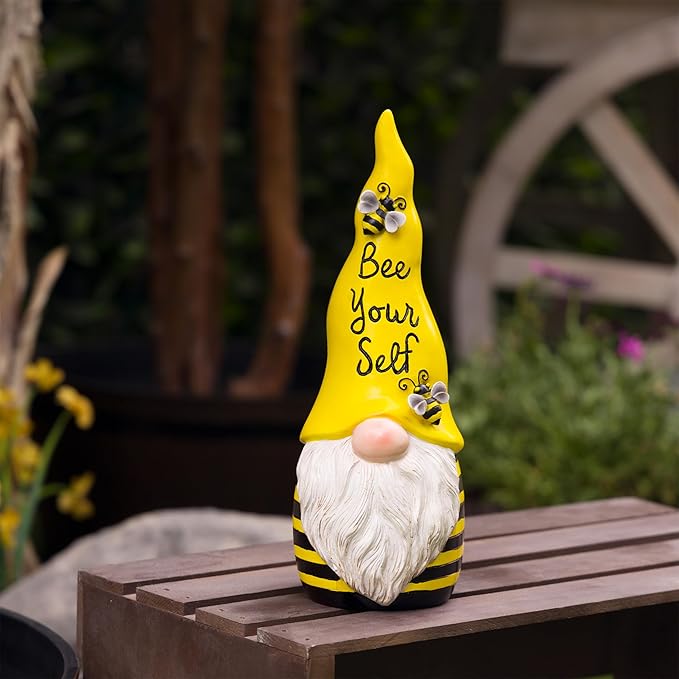 Alpine Corporation 12" H Bee Yourself Indoor/Outdoor Garden Gnome Statue, Yellow/Black