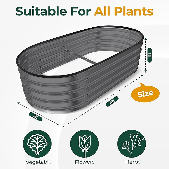 Utopia Home Galvanized Raised Garden Bed Kit 4x2x1ft, Planter Box Raised Garden Beds Outdoor, Easy Assembly Metal Raised Bed for Gardening Vegetables, Fruits, Flowers - Pack of 01 - Dark Grey