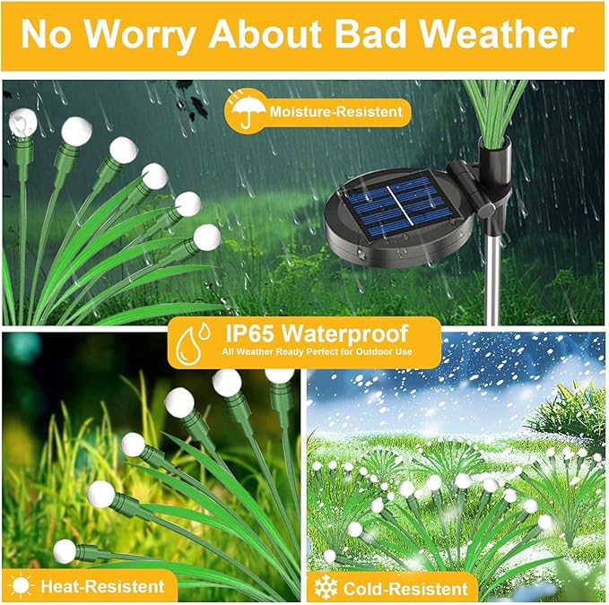ZGWJ Solar Garden Lights Outdoor, 6 Pack 60 LED Solar Swaying Lights with Leaves, Waterproof Solar Firefly Lights for Patio Pathway Outdoor Decoration Warm White