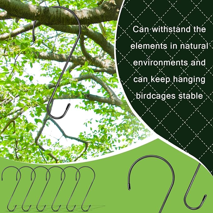6 Pack 12 Inch Extra Large S Hooks for Hanging Plants, Rust-Proof Heavy Duty Tree Branch Hooks Plant Hooks Outdoor for Hanging Bird Feeder,Patio,Indoor Uses