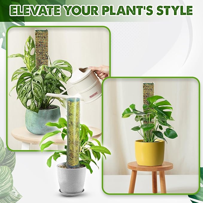 DUSPRO D-Shaped Plastic Moss Poles for Climbing Plants Monstera Stackable Moss Pole for Plants Moss Plant Pole Handmade Moss Stick for Indoor Plants Grow Upward 2 Pack 16.5 inches