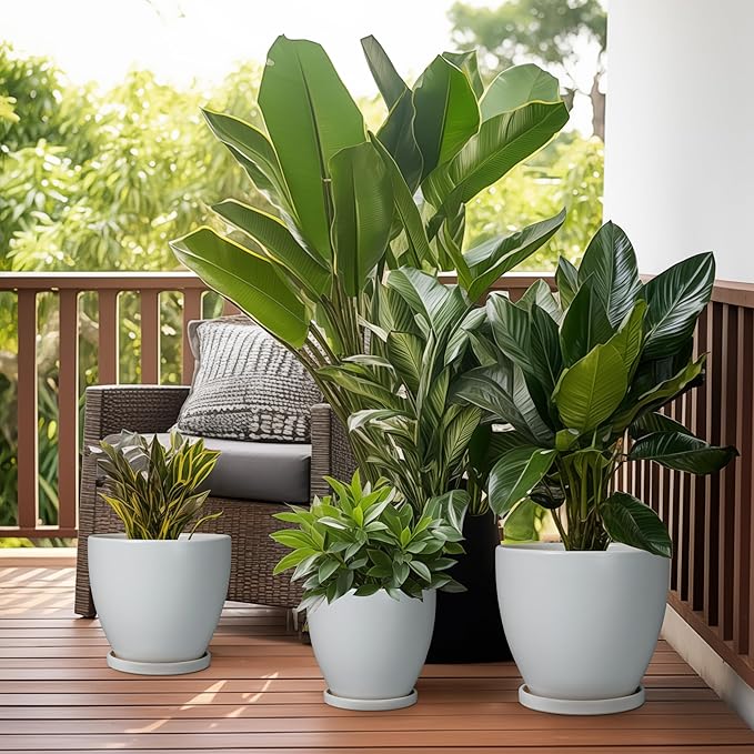 6 Inch Planter - Ceraimc Pots for Indoor Outdoor Plants Round Planters Modern Flower Pot with Drainage and Tray Home Garden Decor Brown