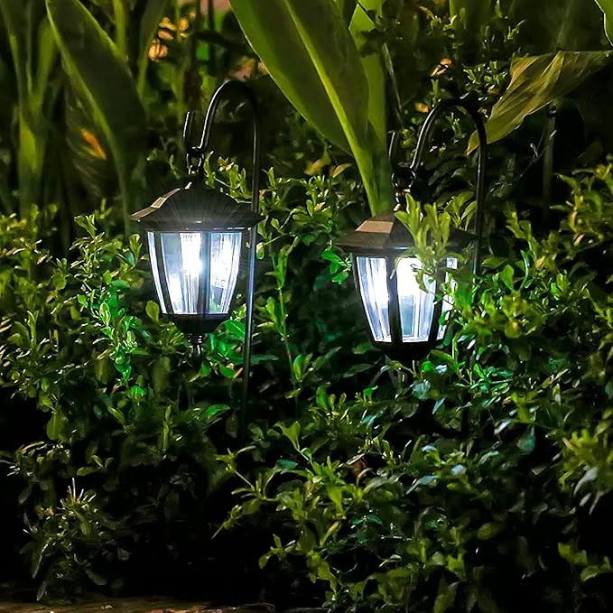 Viewsun 34 Inch Hanging Solar Lights, Shepherd Hook Lights with 2 Shepherd Hooks Waterproof Outdoor Decorative Solar Lantern Lights for Garden Decor, Patio, Backyard, Pathway, 6PACK