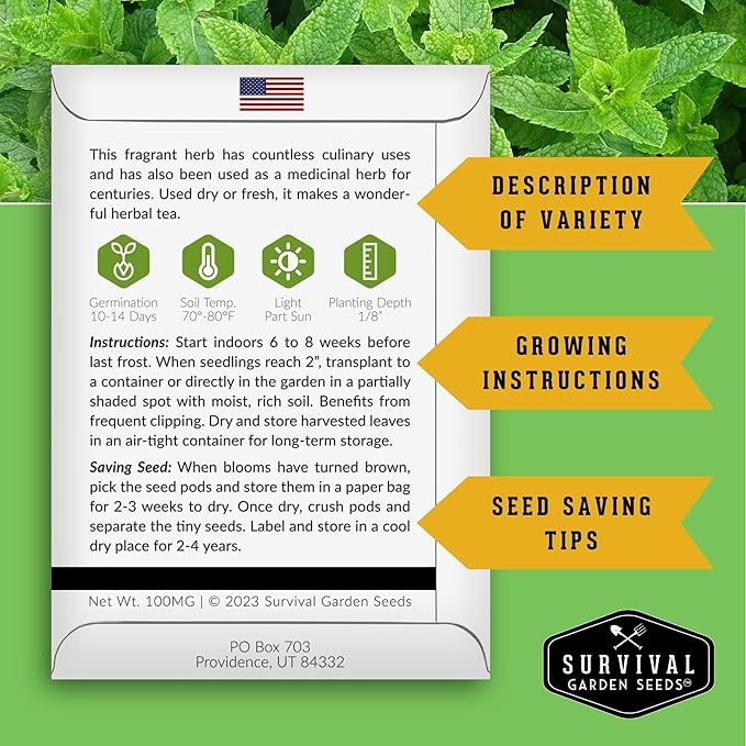 Survival Garden Seeds - 18 Medicinal Herb Seed Packets to Plant & Grow in The Home Vegetable Garden - Assortment of Herb Plant Seeds for Growing Herbal Teas & Tinctures - Non-GMO Heirloom Varieties