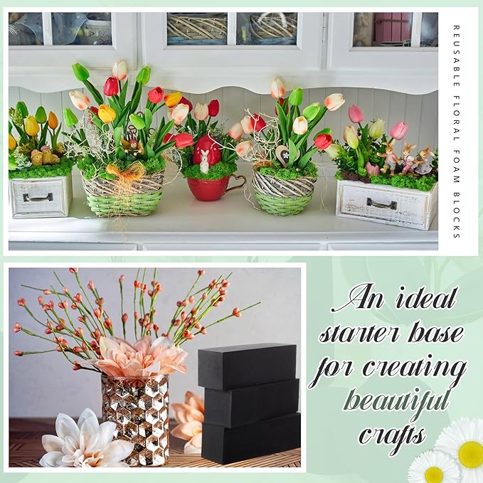 Lallisa 12 Pcs Reusable Floral Foam Blocks 9 x 3 x 3 Water Weather Resistant Dry Floral Foam for Artificial Flower Arrangements Outdoor Flower Boxes Outside Hanging Planters Wedding Home Decor (Black)