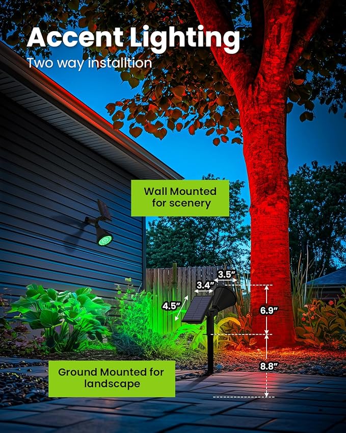 Color Changing Solar Spot Lights Outdoor Halloween Decorations Lights, IP67 Waterproof Landscape Solar Spotlights for Tree, House, Yard, Garden, Christmas Decor-6 Pack