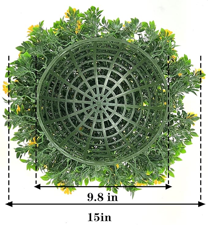 Sunnyglade 2 PCS 15 inch Artificial Plant Topiary Ball Faux Boxwood Decorative Balls for Backyard, Balcony,Garden, Wedding and Home Décor (Yellow)