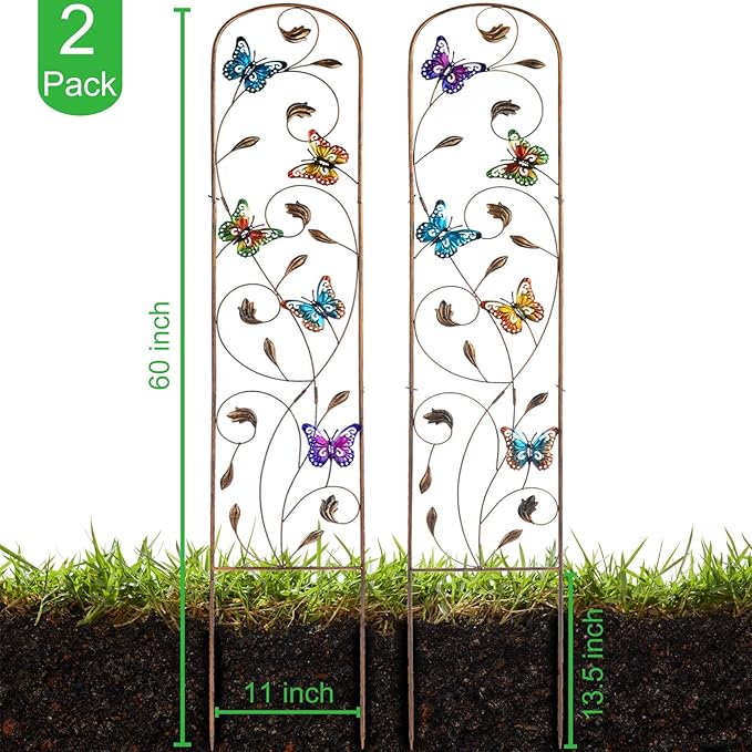 Set of 2 Butterfly Metal Garden Trellis for Climbing Plants, Decorative Vegetables Flowers Vine Trellis for Outdoor Patio 60'' H x 11'' W