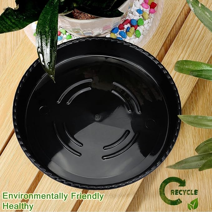 9 Packs Plant Saucers (8 inch /10 inch /12 inch) inch Plastic Plant Trays Thicker Sturdier Plant Pot Saucers Stronger Flower Pot Tray for Indoor Outdoor-Black