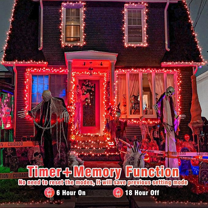 Vivideal 300 LED Red Christmas Lights, 99ft String Lights Indoor 8 Modes Clear Wire, Connectable Waterproof Plug in Red String Lights for Bedroom Indoor Outdoor Halloween Christmas Decorations