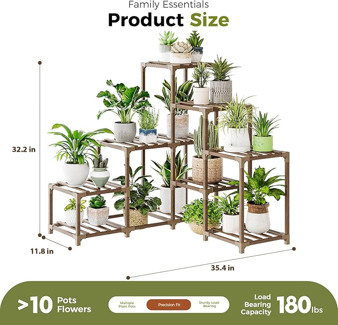 Bamworld Plant Stand Indoor Corner Plant Shelf Outdoor for Multiple Plants Wood Flower Stand Ladder Plant Table for Plant Pots for Window Garden Balcony Living Room
