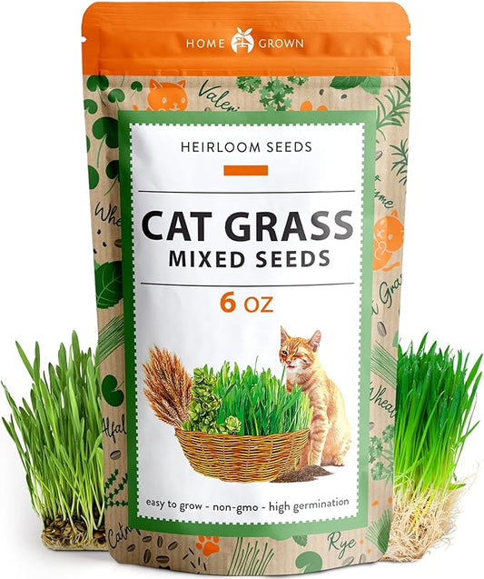 HOME GROWN 30,000+Cat Grass Seeds (6oz) π‘π’π‘-ππ π’ π¨π¦π Heirloom Barley & Oat Mix β Refill for Indoor Cat Grass Growing Kit β Safe Healthy Green Grass for Cats β Pet Grass for Eating & Digestion