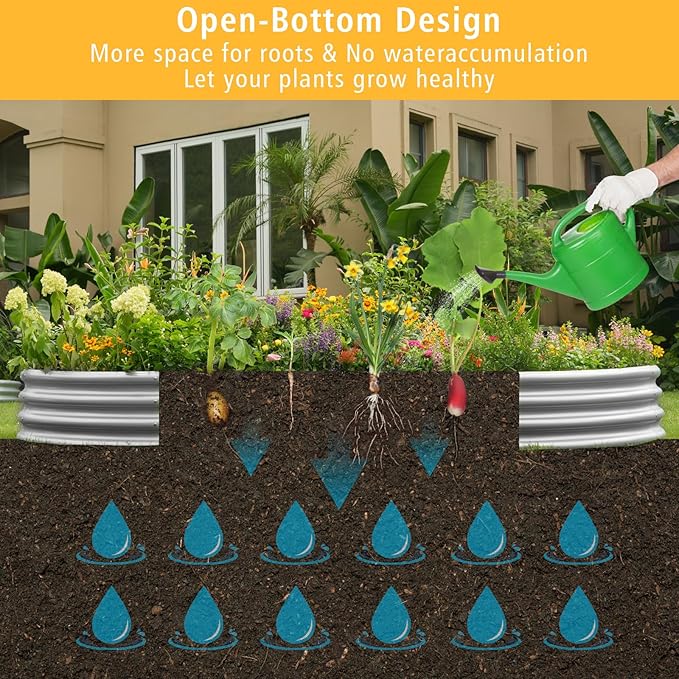 Garden 8x4x1ft Galvanized Raised Garden Bed Kit - Metal Planter Boxes for Vegetables/Herbs/Flowers, Heavy-Duty Steel Outdoor Garden Box with Reinforced Edges(8X4X1FT)