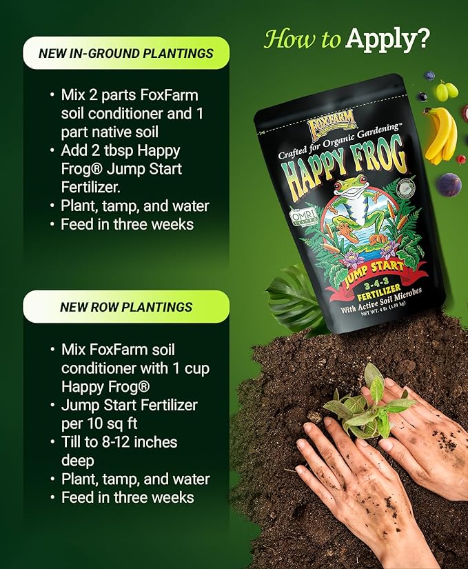 FoxFarm Happy Frog Jump Start Fertilizer, Seedling Fertilizer for Essential Nutrients of Container Plants - Supports Strong Organic Growth with Phosphorus and Calcium, NPK 3-4-3 (4 lb)