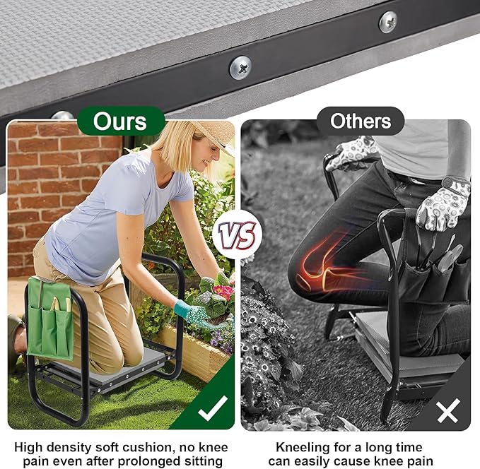 Garden Kneeler and Seat, Foldable Garden Stool 400lbs Heavy Duty Garden Tools Protects Knees and Back, Women and Men Seniors Gardener,Large 19.7"x10"x18.5"