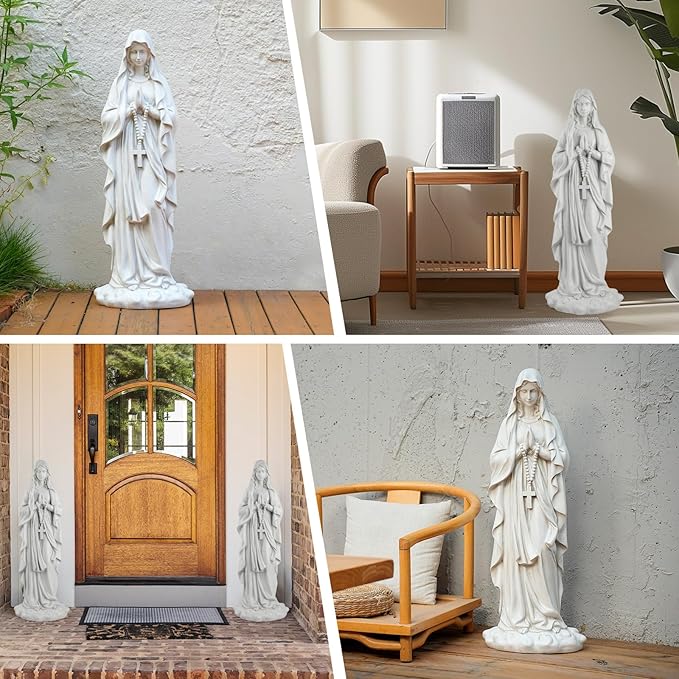 Virgin Mary Praying Statue 31.49 Inch Tall Outdoor Garden Religious Garden Statue Mary Statue Outdoor Yard Patio Deck Home Entryway Hallway Sculpture Magnesium Oxide Stone (White Virgin Mary)