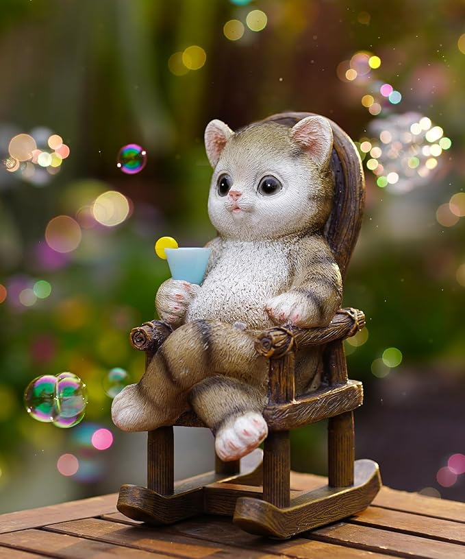 Solar Cat Statue Garden Decor: Outdoor Indoor Figurine for Clearance Outside Lawn Porch Desktop Accessories - Gifts for Mom Women
