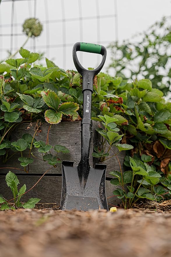 Hooyman Mini Transfer Shovel with Heavy Duty Carbon Steel Construction, Ergonomic No-Slip H-Grip Handles, D Handle, and Oversized Steps for Gardening, Land Management, Yardwork, Farming, and Outdoors