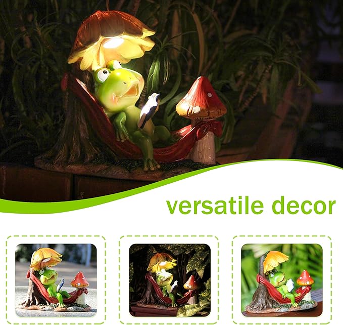 Leekung Solar Frog Garden Decor,Frog Statue with Solar Light for Outdoor Decorations,Reading Frog Figurine Garden Statues for Outside,Patio, Balcony, Yard, Lawn,Spring Decor Gifts for Women