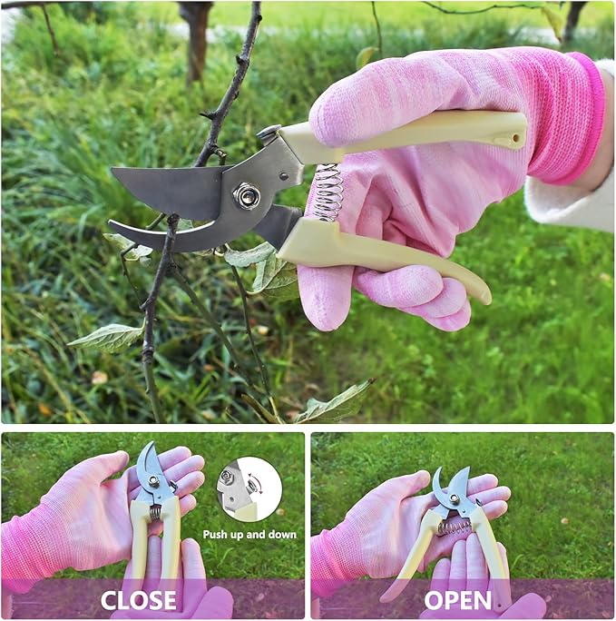 Artcome 9 PCS Garden Tool Set - Complete Garden Tool Kit with 7 Heavy Duty Garden Tools, Bag & Gloves - Uniform Pink Set - Garden Tool Set with Soft & Comfortable Grip - Ideal Gift for Women