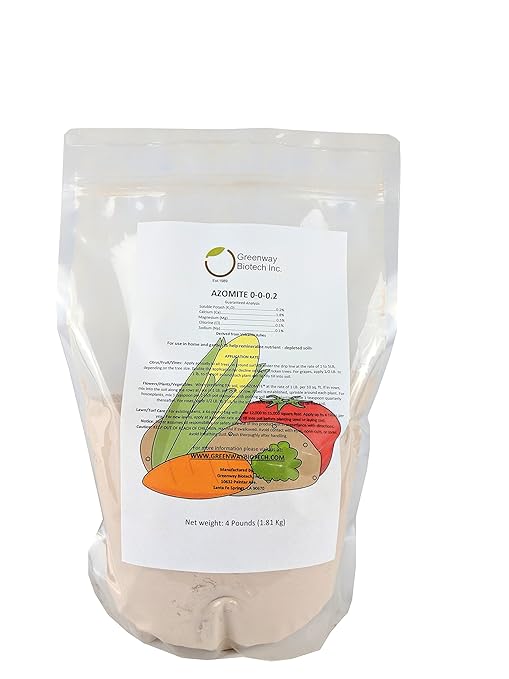 Greenway Biotech Azomite Rock Dust Volcanic Ash Organic Fertilizer with Micronutrient and Trace Minerals- Natural Mineral Soluble Plant Fertilizers for Enhances and Increases Crop Yield (4 Pounds)