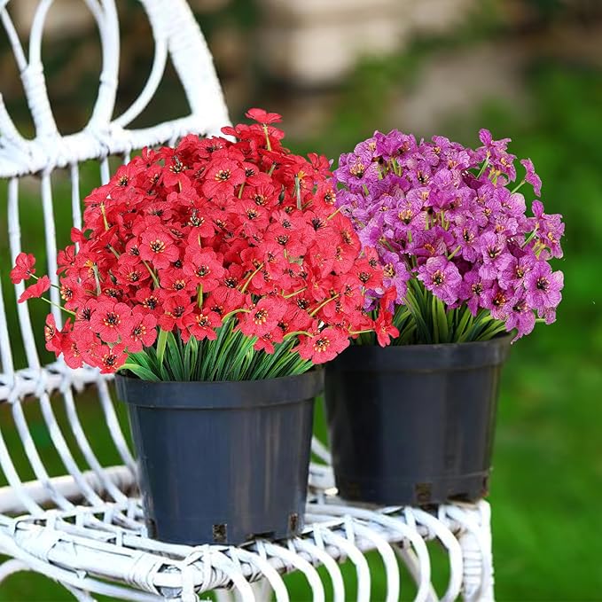 24 Bundles Artificial Flowers for Outdoor,No Fade Fake Plastic Flowers Faux Plants for Decoration Hanging Planters Indoor Outside Garden Porch Window Box Home Wedding Farmhouse