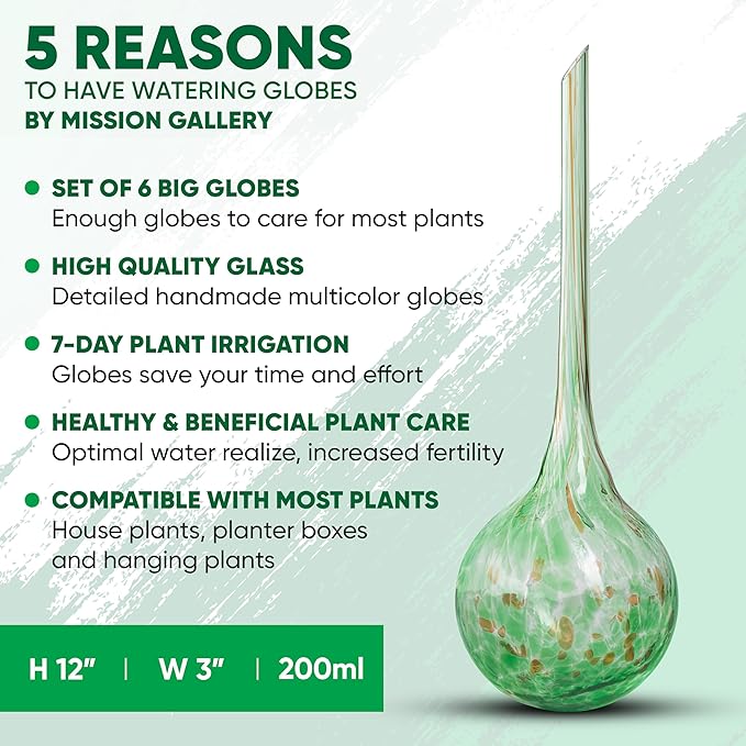 Plant Watering Globes Set of 6 - Large Self Watering Globes for Indoor & Outdoor Plants - Multicolored, Automatic, Glass Watering Bulbs for Daily Use, Plant Watering Devices