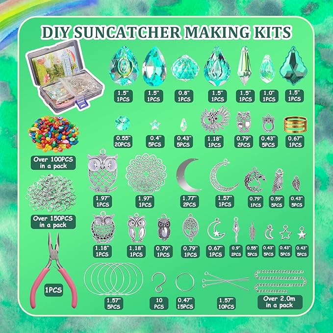 WASTROYAL 420 pcs DIY Sun Catchers Making Supplies Kit Art and Crafts for Adults Prism Hanging Decorative Suncatcher with Crystals Rainbow Maker for Indoor Windows Office Home Halloween Decor (Owl)