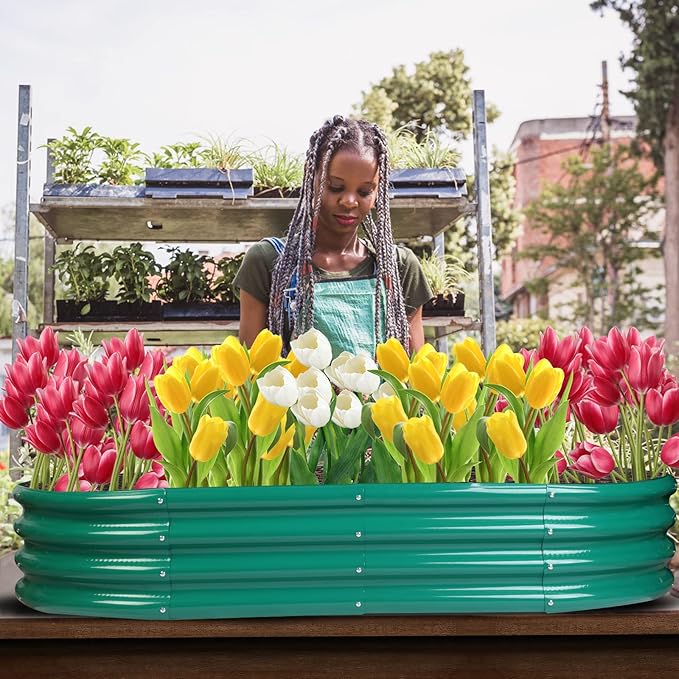 Raised Garden Bed Galvanized Planter Box Outdoor, Rot-Resistant Metal Garden Bed Planter for Vegetables Flower Herb (6.5ft, Green)