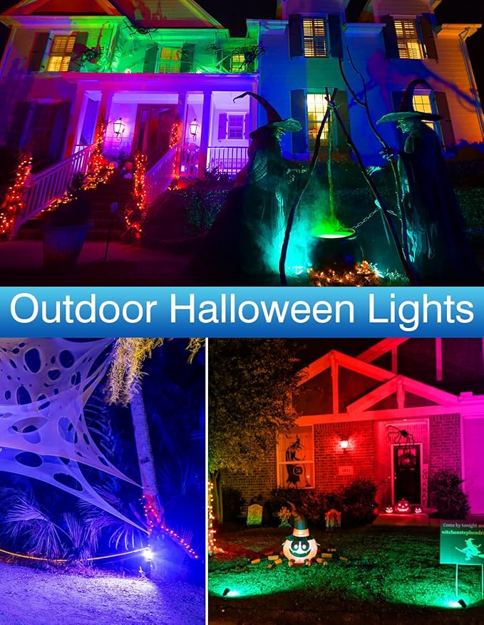 RGB Spotlights Outdoor, Color Changing Landscape Lights, Waterproof Spotlight with US Plug for Yard Tree Garden Path House Halloween Christmas Decoration, 4 Pack