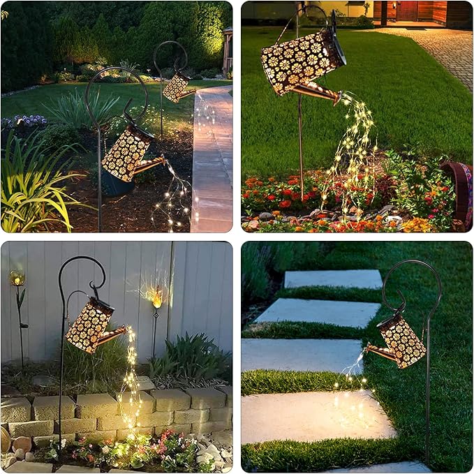 Solar Watering Can Lights Outdoor Waterproof, Retro Metal Hanging Lantern With String Lights, Garden Decor for Patio Porch Lawn Driveway Yards Backyard Pathway