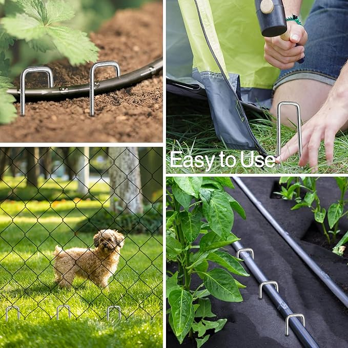 5 Inches Landscape Staples,Galvanized Garden Stakes Yard Stakes Garden Staples Prefect for Weed Barrier Fabric,11 Gauge Landscape pins for Tent,Balloons, Irrigation Tube. (200Package, 5 inch)