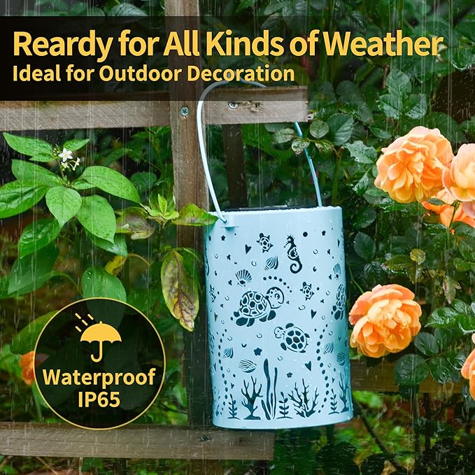 Sea Turtle Solar Lantern - Outdoor Waterproof Hanging Solar Light - Garden Gifts for Women, Mom, Friends, Christmas, Birthdays and Special Occasions- Garden, Patio, Yard Décor- Durable Large Size Blue